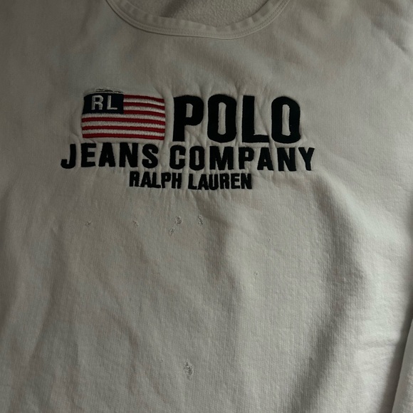Ralph Lauren White Sweatshirt with Navy Logo and Red Flag Accent - Picture 3 of 8